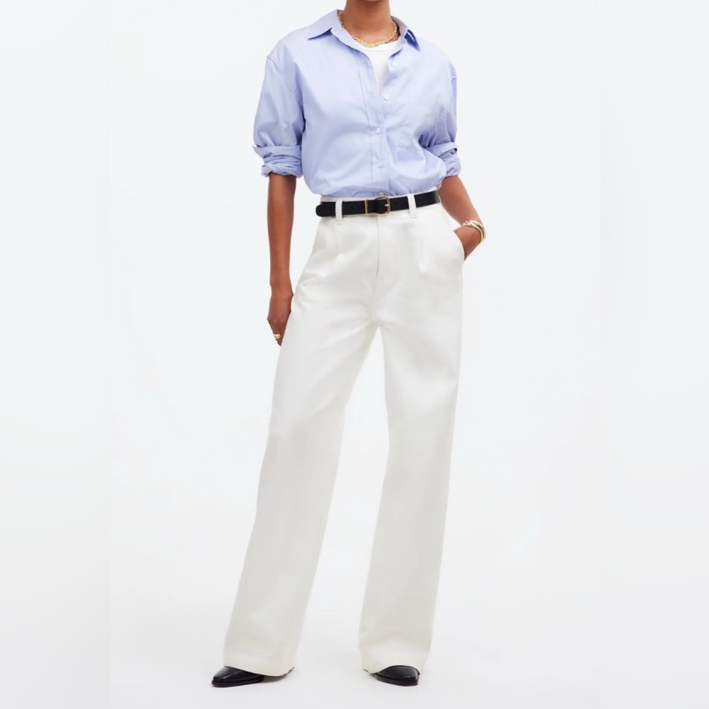 NWT Madewell Women’s W33 Tile White The Harlow Wide Leg Jeans High Rise Pleated